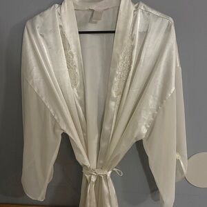 Luxurious Ivory Satin Robe with Embroidery